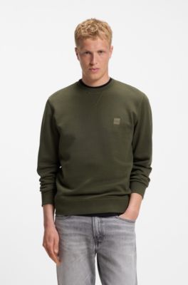 Felpa in terry di cotone con toppa con logo, Oliva