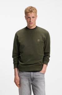 Cotton-terry sweatshirt with logo patch, Olive