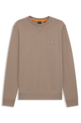 Cotton-terry sweatshirt with logo patch, Light Brown