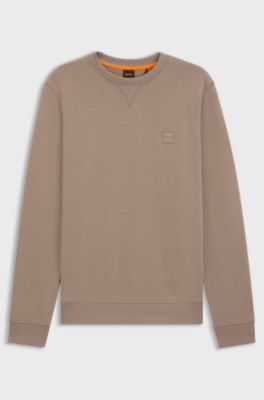 Cotton-terry sweatshirt with logo patch, Light Brown
