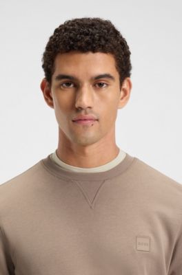 Cotton-terry sweatshirt with logo patch, Light Brown
