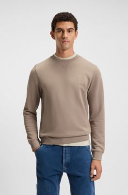 Cotton-terry sweatshirt with logo patch, Light Brown