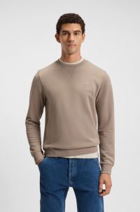 Cotton-terry sweatshirt with logo patch, Light Brown