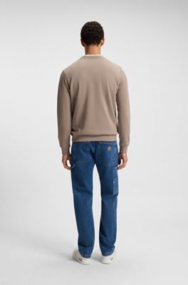 Cotton-terry sweatshirt with logo patch, Light Brown