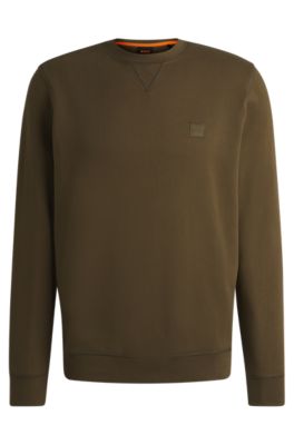 BOSS Cotton terry regular fit sweatshirt with logo patch Brown