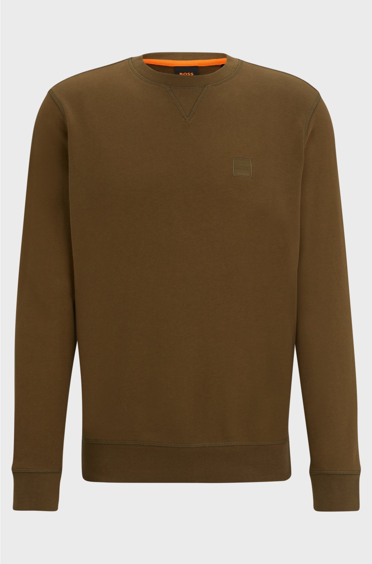 Cotton-terry relaxed-fit sweatshirt with logo patch, Brown