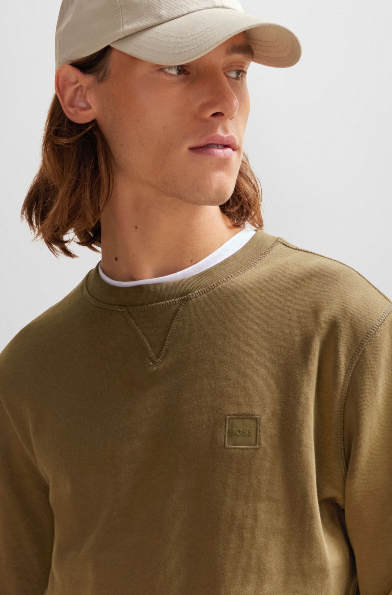Cotton-terry relaxed-fit sweatshirt with logo patch
