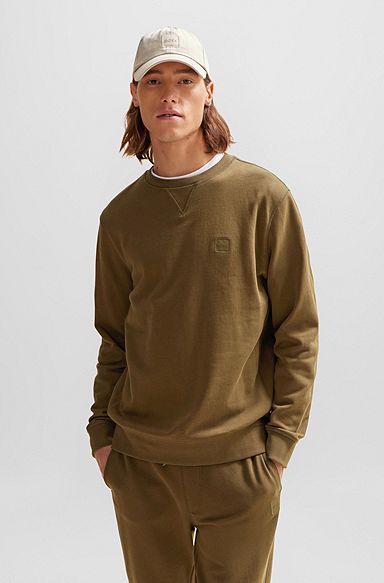 Relaxed-Fit Sweatshirt aus Baumwoll-Terry mit Logo-Aufnäher, Braun