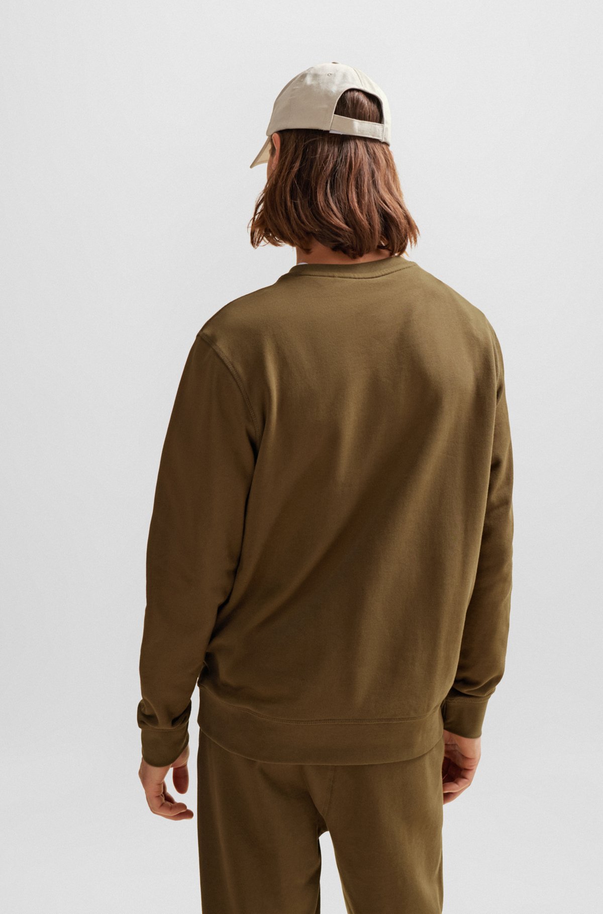 Cotton-terry relaxed-fit sweatshirt with logo patch, Brown