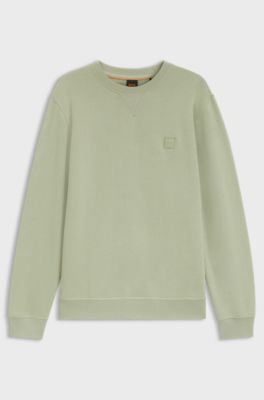 Cotton-terry sweatshirt with logo patch, Light Green