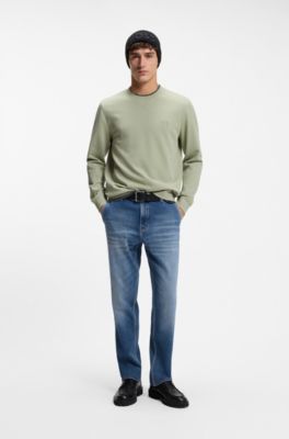 Cotton-terry sweatshirt with logo patch, Light Green