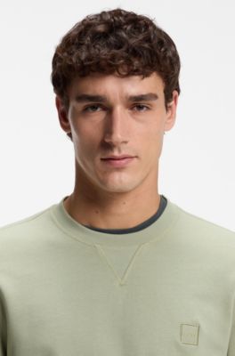 Cotton-terry sweatshirt with logo patch, Light Green