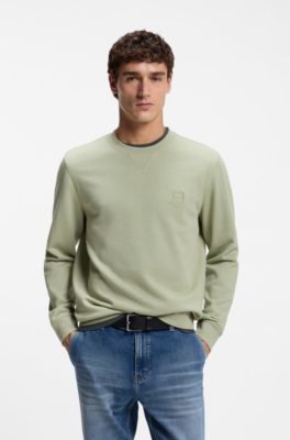 Cotton-terry sweatshirt with logo patch, Light Green