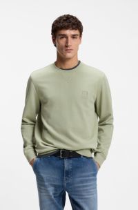Cotton-terry sweatshirt with logo patch, Light Green