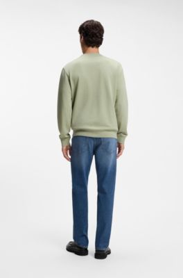 Cotton-terry sweatshirt with logo patch, Light Green
