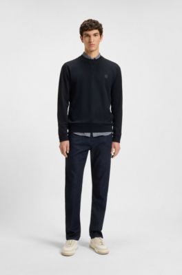 Sweat Regular en molleton de coton avec patch logot&eacute;, Bleu fonc&eacute;