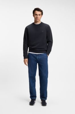 Felpa in terry di cotone con toppa con logo, Blu scuro