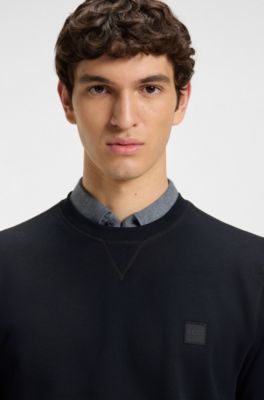 Cotton-terry sweatshirt with logo patch, Dark Blue