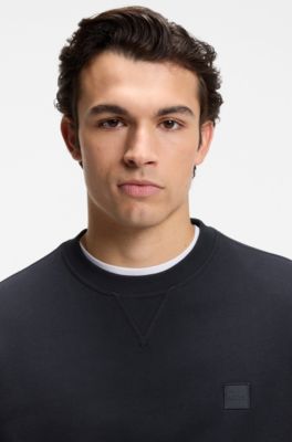 Cotton-terry sweatshirt with logo patch, Dark Blue