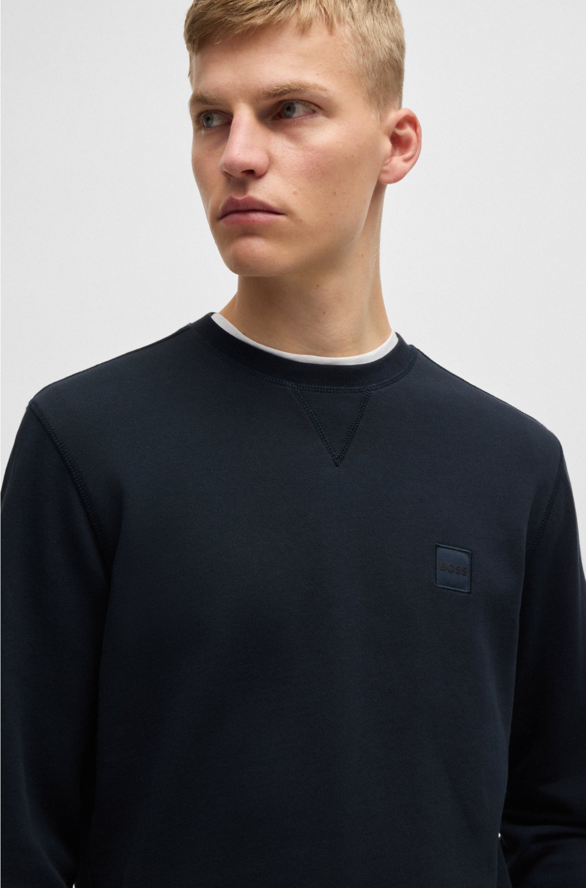 BOSS - Cotton-terry relaxed-fit sweatshirt with logo patch