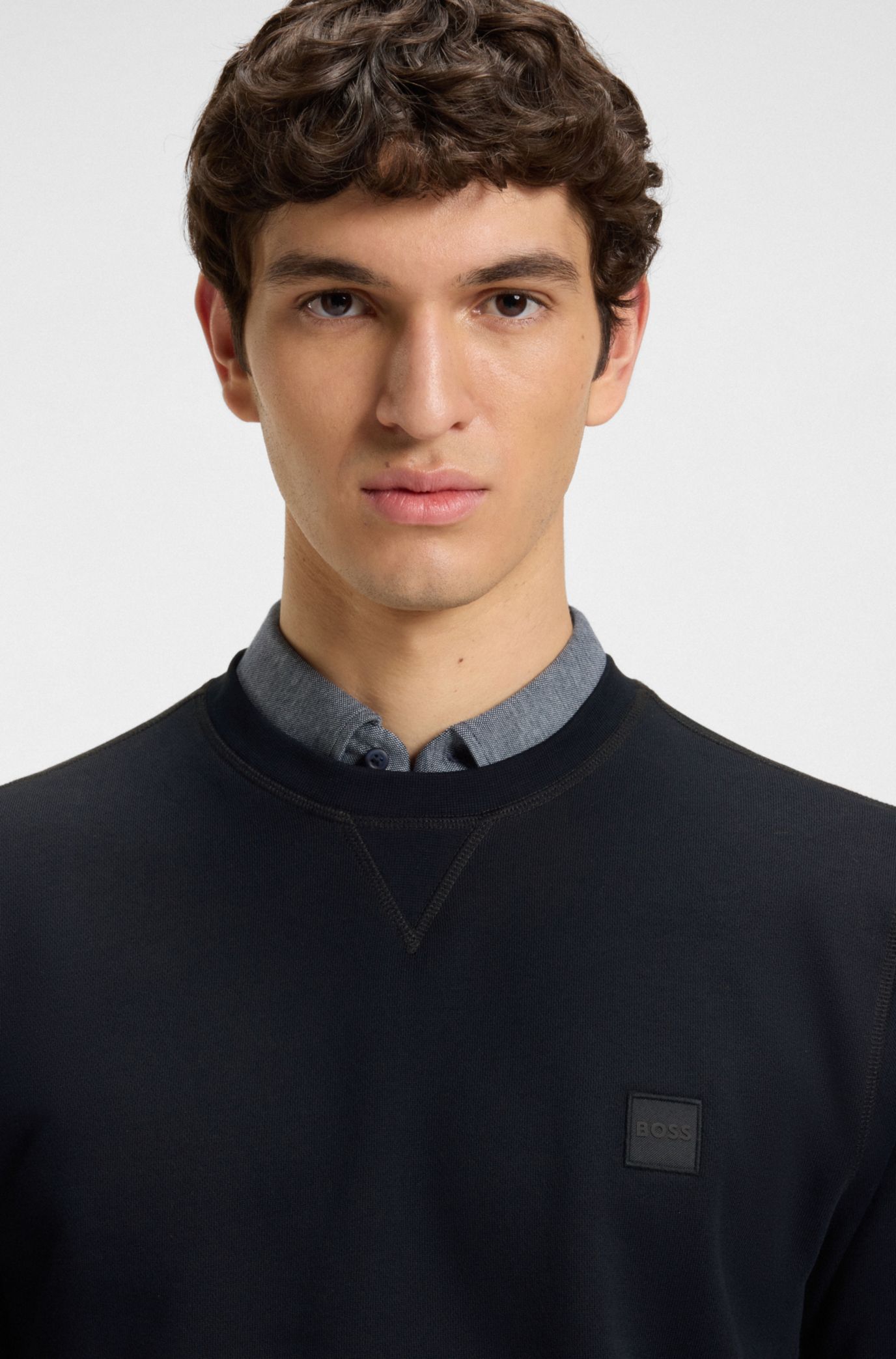 Cotton-terry sweatshirt with logo patch, Dark Blue