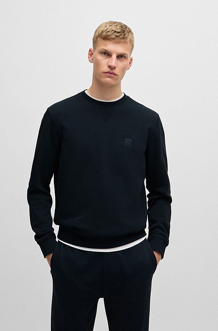 Cotton-terry relaxed-fit sweatshirt with logo patch, Dark Blue