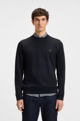 Sweat Regular en molleton de coton avec patch logot&eacute;, Bleu fonc&eacute;