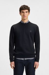 Sweat Regular en molleton de coton avec patch logoté, Bleu foncé