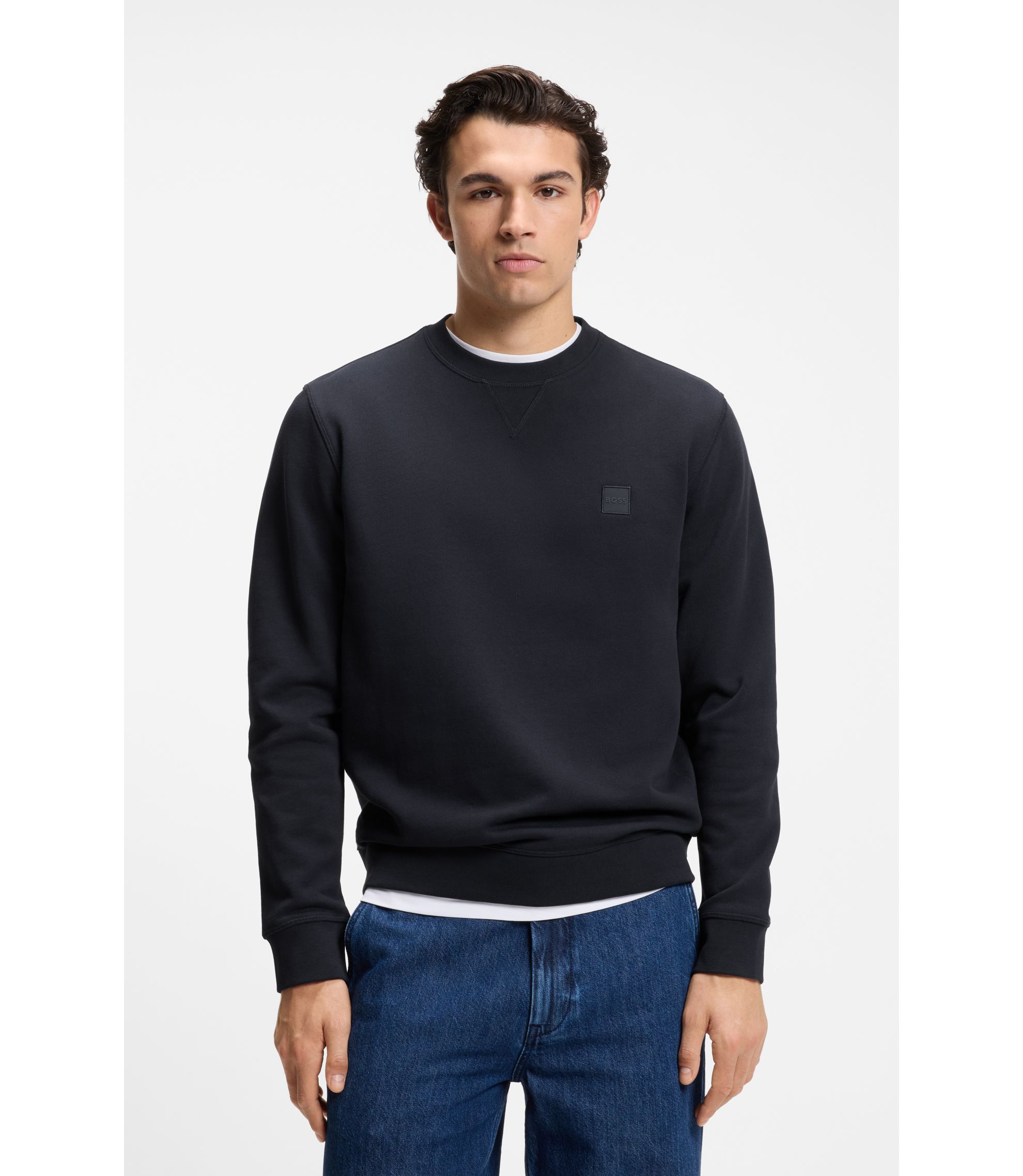 Regular-Fit Sweatshirt aus Baumwoll-Terry mit Logo-Aufnäher