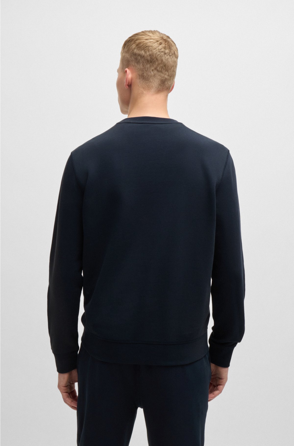 Cotton-terry relaxed-fit sweatshirt with logo patch, Dark Blue
