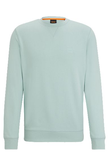 Cotton-terry relaxed-fit sweatshirt with logo patch, Turquoise