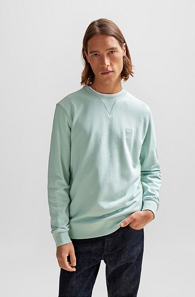 Relaxed fit sweatshirt i bomuldsfrotté med logolap, Turkis