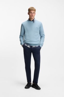 Cotton-terry sweatshirt with logo patch, Light Blue