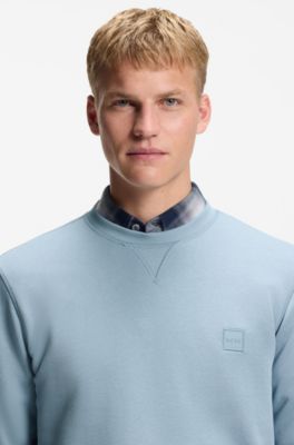 Regular-Fit Sweatshirt aus Baumwoll-Terry mit Logo-Aufn&auml;her, Hellblau