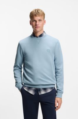 Sweatshirt i terry-bomull med logom&auml;rke, Ljusbl&aring;