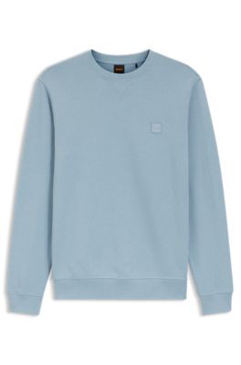 Cotton-terry sweatshirt with logo patch, Light Blue