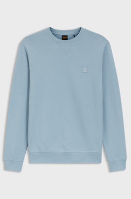 Felpa in terry di cotone con toppa con logo, Celeste