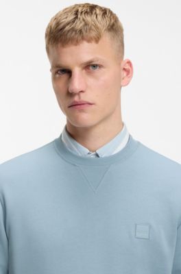 Cotton-terry sweatshirt with logo patch, Light Blue