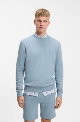 Cotton-terry sweatshirt with logo patch, Light Blue