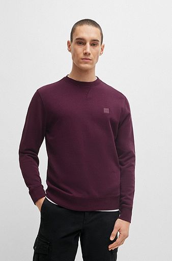 Cotton-terry relaxed-fit sweatshirt with logo patch, Dark Purple