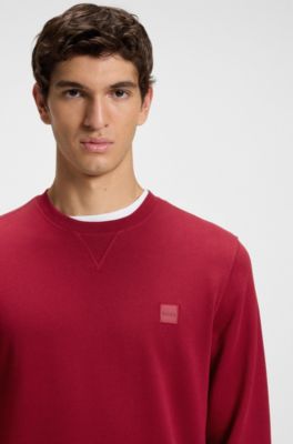 Regular-Fit Sweatshirt aus Baumwoll-Terry mit Logo-Aufn&auml;her, Rot