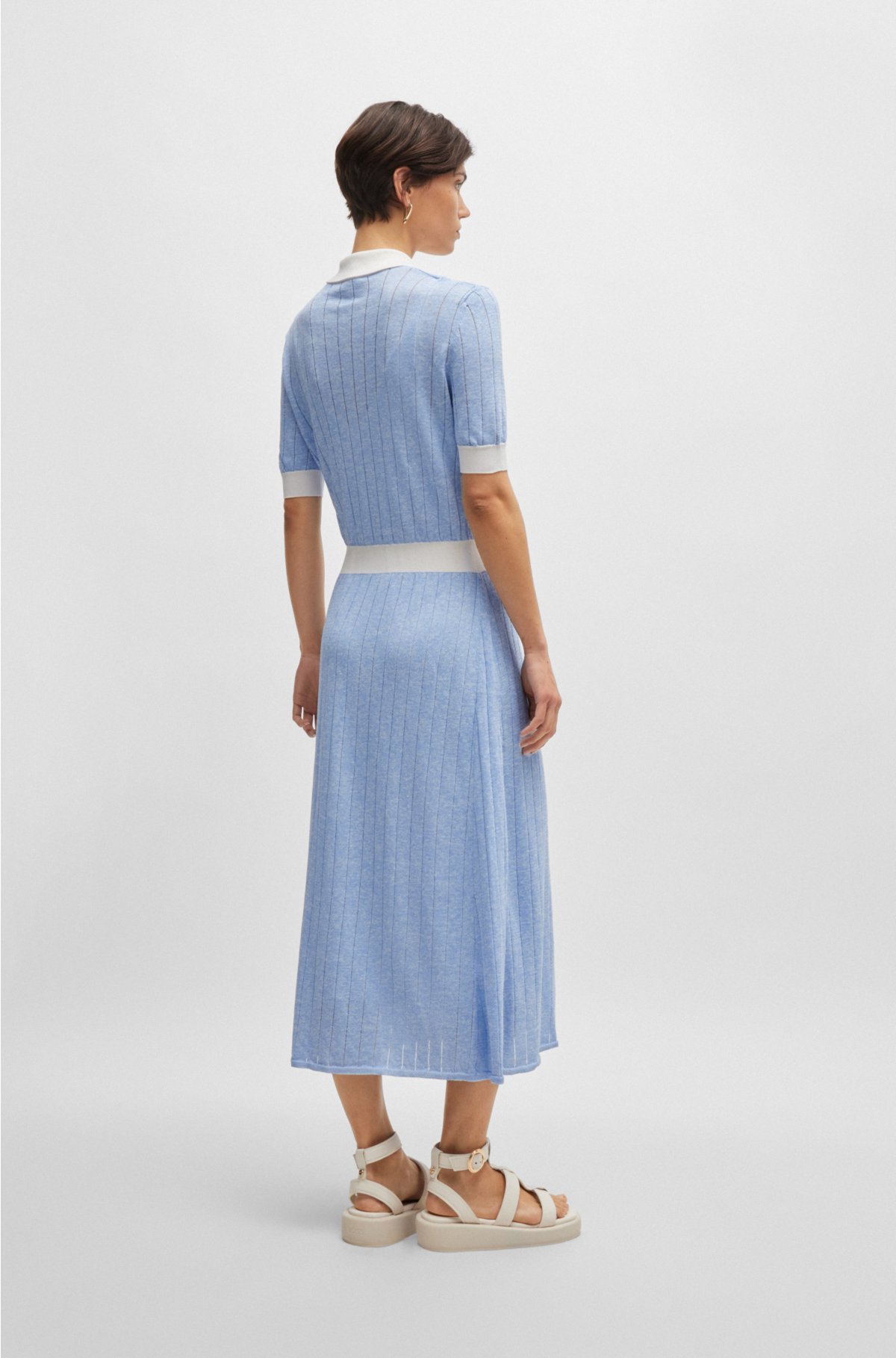 Linen-blend dress with button placket, Light Blue