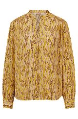 Блузка стандартного кроя из шелка с принтом, Желтый с узором