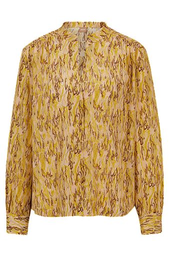 Regular-fit blouse in printed silk, Yellow Patterned