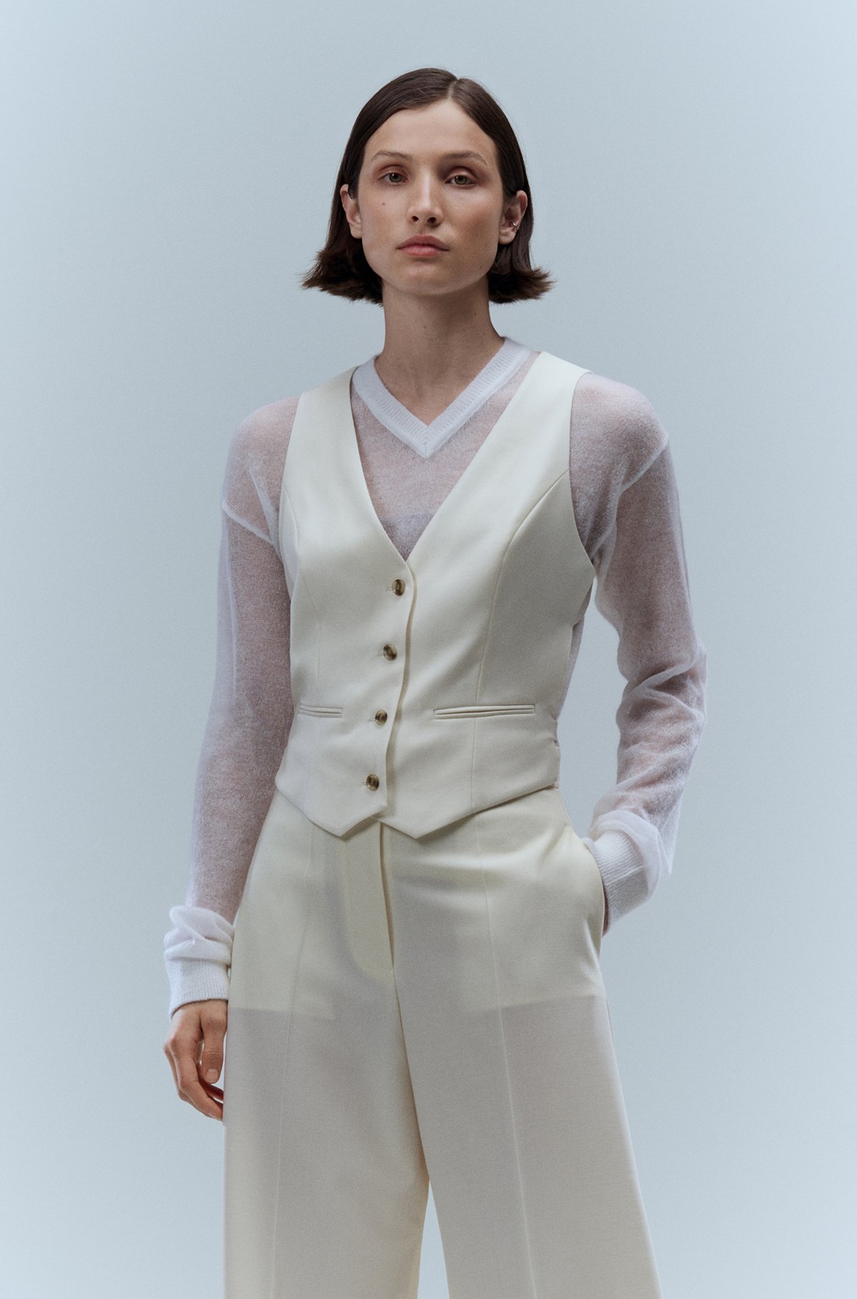 Backless waistcoat in virgin wool, Light Beige