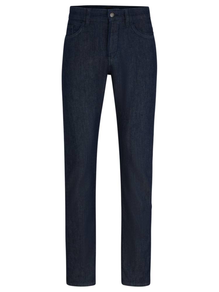 Artikel klicken und genauer betrachten! - Schmal geschnittene BOSS Jeans aus blauem Baumwoll-Denim mit mittlerer Bundhöhe und speziellem Webverfahren, das dem Denim natürliche Stretch-Eigenschaften verleiht. | im Online Shop kaufen
