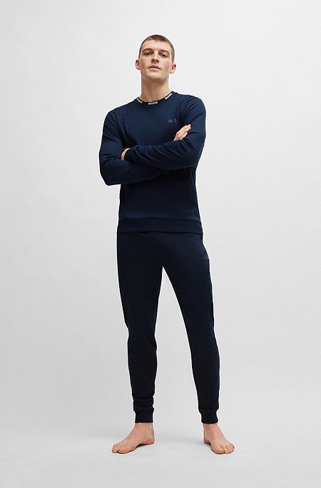 Interlock-cotton pyjamas with logo waistband detail, Dark Blue
