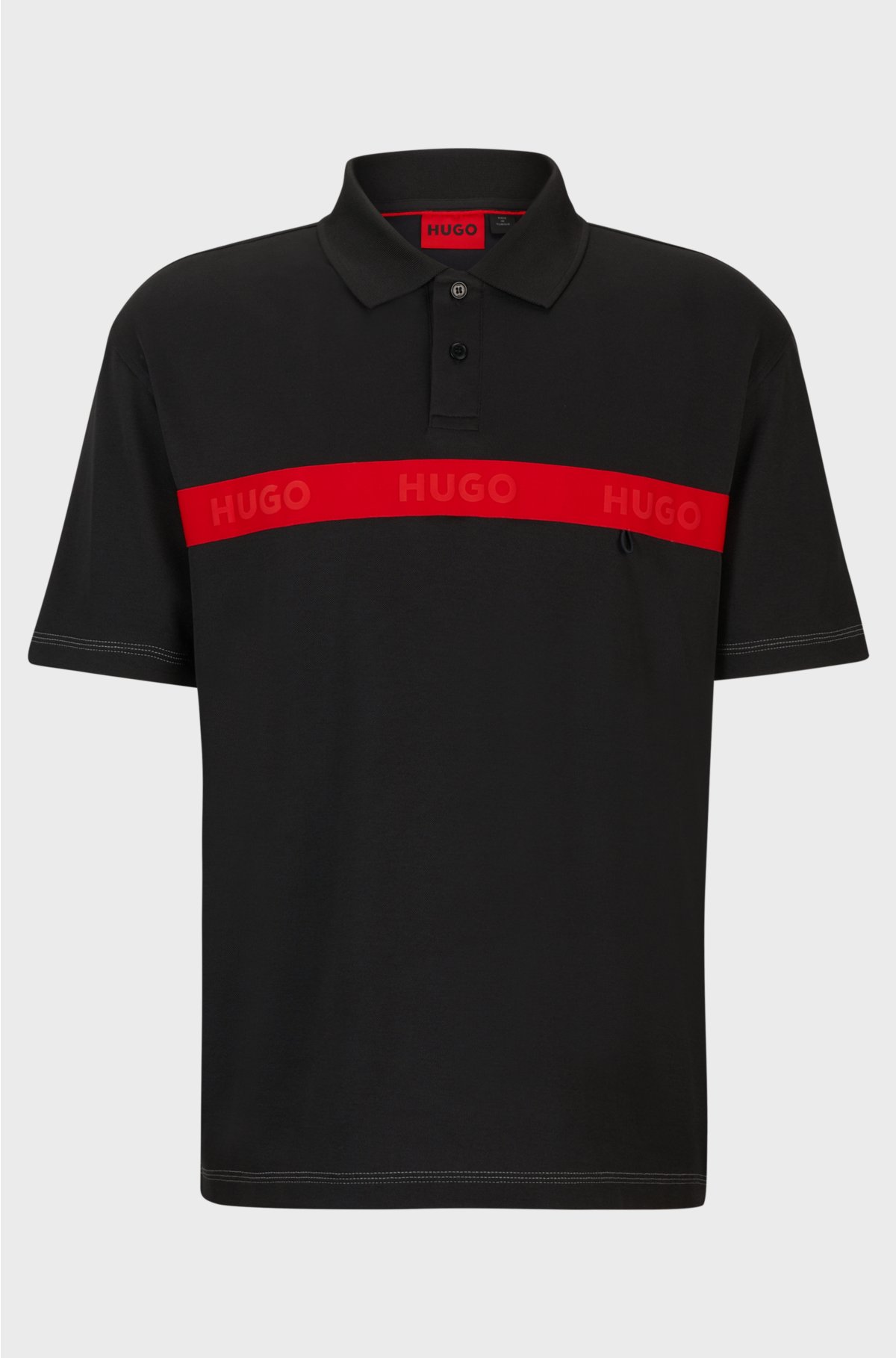 Cotton-blend polo shirt with red logo tape, Black