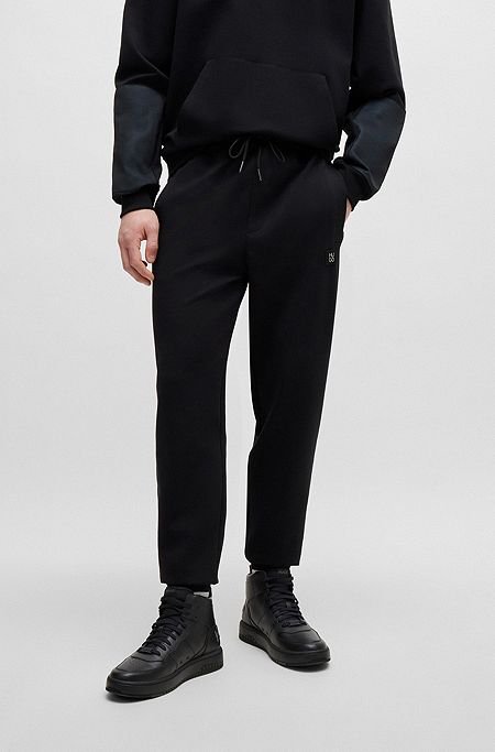 Stretch-cotton tracksuit bottoms with stacked logo, Black