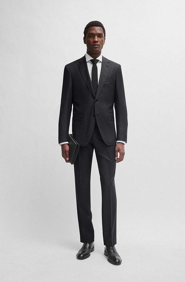 Regular-fit suit in micro-patterned virgin wool, Black